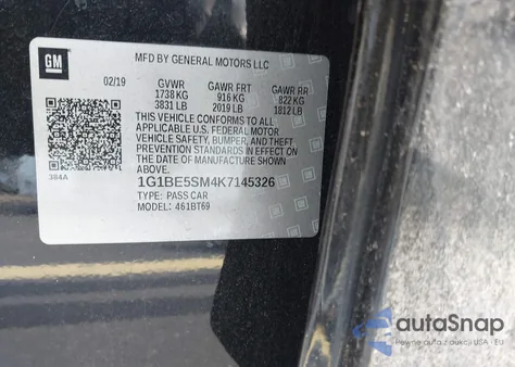 2019 Chevrolet Cruze Lt from USA, damaged, VIN 1G1BE5SM4K7145326